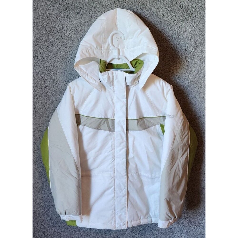 Columbia Kids Hooded Zip Up Puffer Winter Jacket White/Green‎ XG5034 Youth 14/16